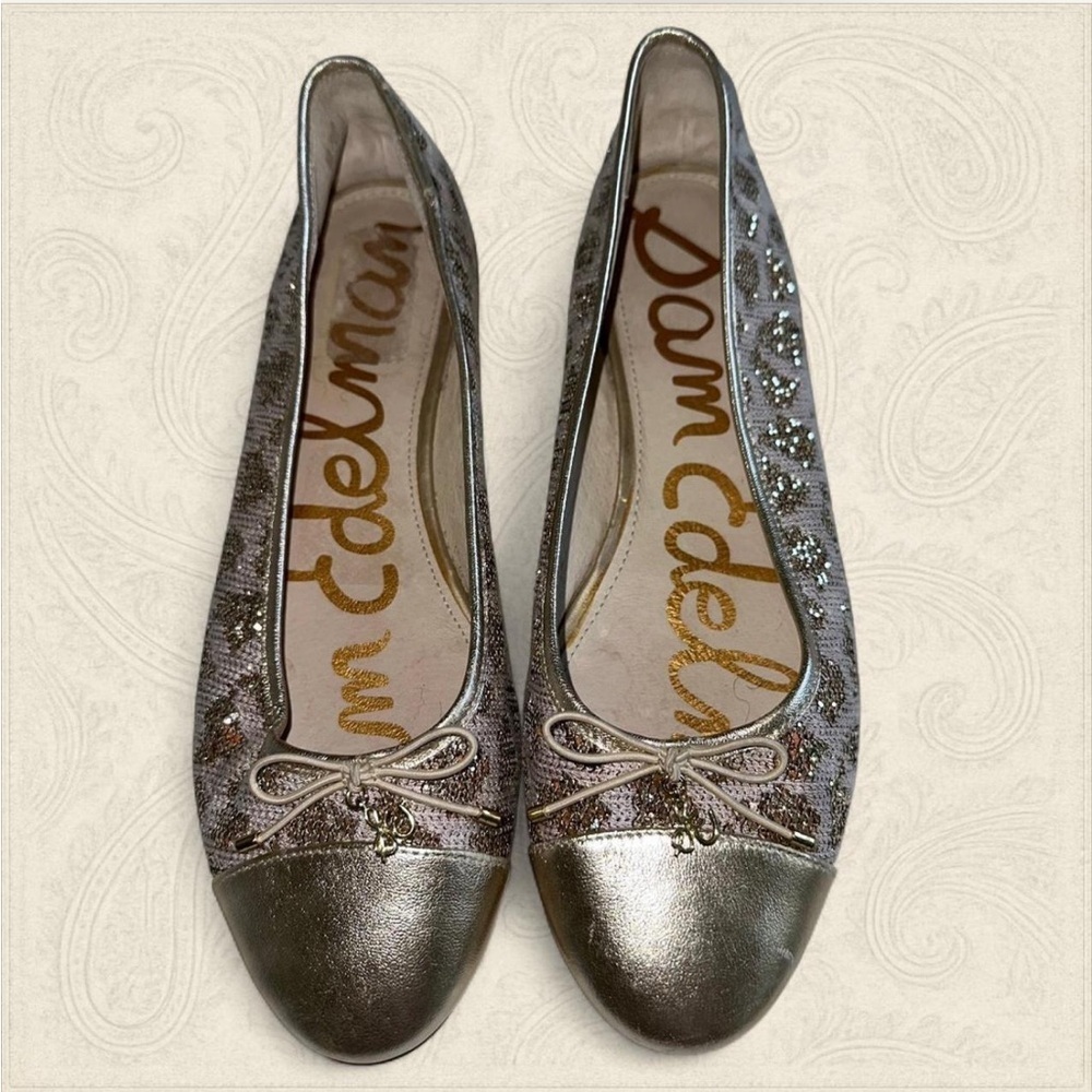 Sam Edelman Leopard Metallic Silver ballet Flats size 9